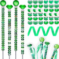 119 Pcs Garden Stake DIY Fairy Wand Plant Stake with Green Large Hole Beads Crystal Diamond Stopper Top 4 Stainless Steel Threaded Rod Beaded Garden Stakes for Outdoor Indoor Yard Patio Decorations