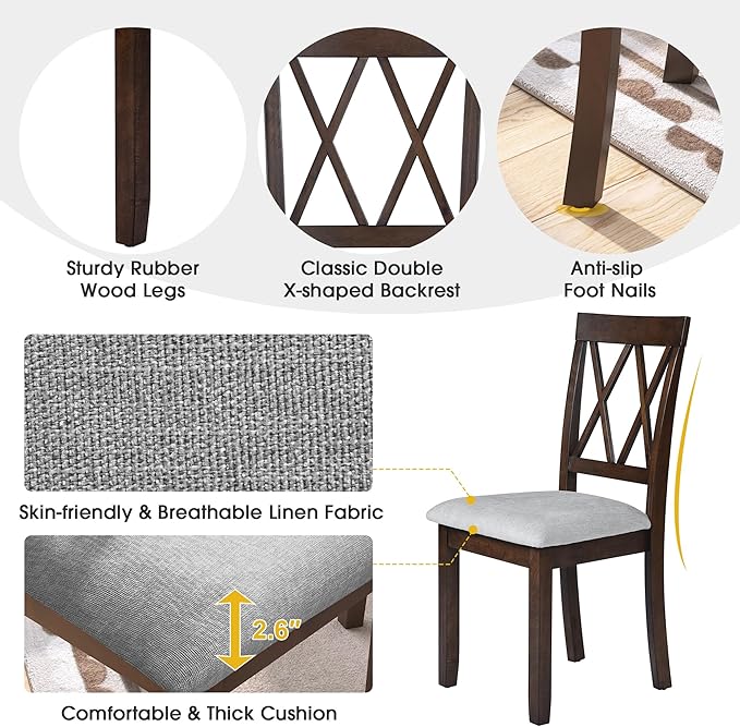 Merax Farmhouse Wooden Dining Set of 3, 45.6 inch Extendable Kitchen Table with Drop Leaf, 2 Chairs with Backrest for Small Space, Easy Assemble Brown