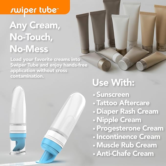 Eli & Ali Swiper Tube - No-Touch Cream Applicator with Refillable Silicone Cream Dispenser for Sunscreen, Diaper Rash, Tattoo Aftercare, Nipple, Progesterone & More - TSA Friendly - Pink, 1 Pack
