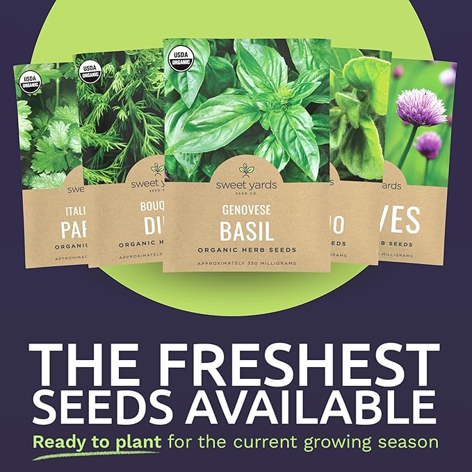 Organic Herb Seeds Variety Pack - 10 Individual Packs - 2025 Season - Basil, Cilantro, Dill, Thyme, Parsley and More! for Indoor & Outdoor Planting (Non-GMO, Certified Organic)