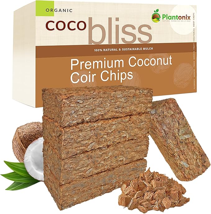 Coco Chips for Plants (650gm Bricks, 5-Pack) - Organic Coco Coir Chips - Coconut Husk Chips for Potting Soil, Garden Soil, & Seed Starter Soil - Coconut Mulch for Garden - Coconut Chips for Plants