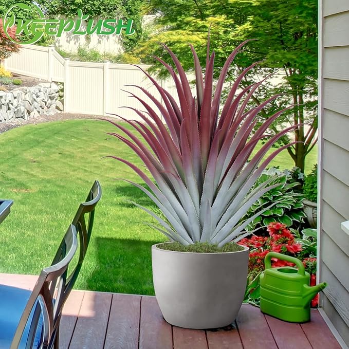 2ft Fake Spiked Agave Plant - Red Artificial Aloe Vera Plant 26 Inch - Tall Large Faux Floor Plants Perfect for Porch Door Step Home Office Patio Indoor Outdoor Decor (1 Pack)