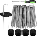 200pcs Garden Stakes Staples, 6 Inch 11 Gauge Landscape Staples + 200pcs Buffer Washer + 1 Pick Hook, U-Shaped Galvanized Landscape Pins, Tent Stakes for Weed Barrier Fabric Heavy Duty