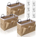 3pcs Middle Wall Hanging Organizer Bag, Linen Fabric Door Hanging Storage Basket