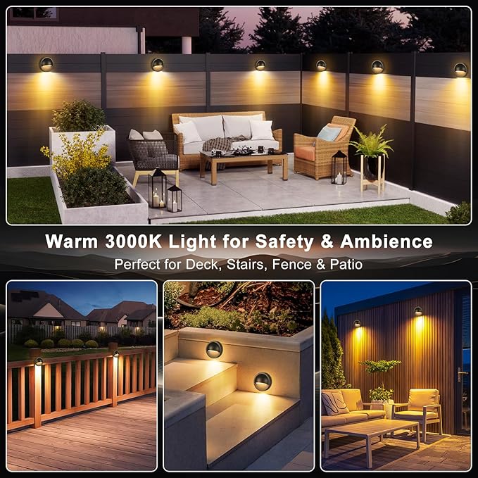 Low Voltage LED Deck Lights Kit with Transformer, Dusk-to-Dawn Outdoor Step Lights Waterproof IP67, Warm White, Dimmable Surface-Mount Landscape Lighting for Stairs, Deck, Patio, Railing (4 Pack)
