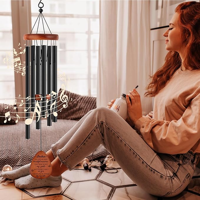 Memorial Gifts for Loss of Brother,Memorial Wind Chimes 25'', Loss of Brother Sympathy Gifts, Home Decor Outdoor Garden, Soothing Melodic Tones with Mute Option