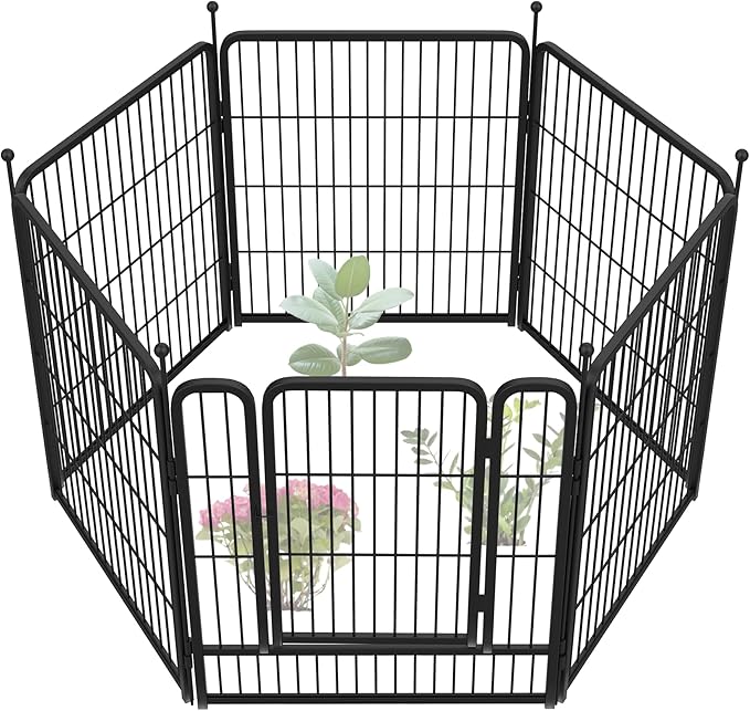 FXW Garden Fence Outdoor for The Yard – 32in(H) x 13.3ft(L) Heavy Duty Metal Animal Barrier for Dog and Rabbit, Decorative Dog Fence, 6 Panels, Black
