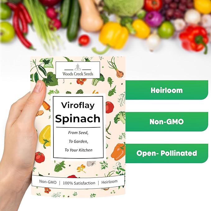 Woods Creek Seeds: Viroflay Spinach Seeds for Planting - Over 450 Heirloom Spinach Seed Pack - Non-GMO Viroflay Spinach Seeds for Planting Outdoors or Hydroponic Vegetable Gardening