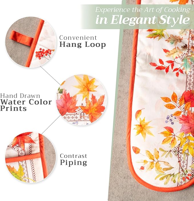 Maison d' Hermine Double Oven Mitt (7" x 35") 100% Cotton Heat Resistant BBQ Cooking Gloves with Loop for Thanksgiving Christmas Decorations Baking Cooking Barbeque Handling Hot Pan (Amarante)