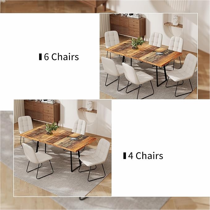 ZckyCine Extendable Dining Table Set 47"-63", Rustic Wood Table with 6 PU Leather Chairs, Modern Scandinavian Dining Room Furniture for Kitchen Apartment