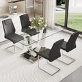 AZmac 63” Glass Dining Room Table Set for 4, Modern Kitchen Table and Chairs Set of 4, Dining Sets with Rectangular Tempered Glass and Sturdy Silver Chrome Base, for Kitchen Home