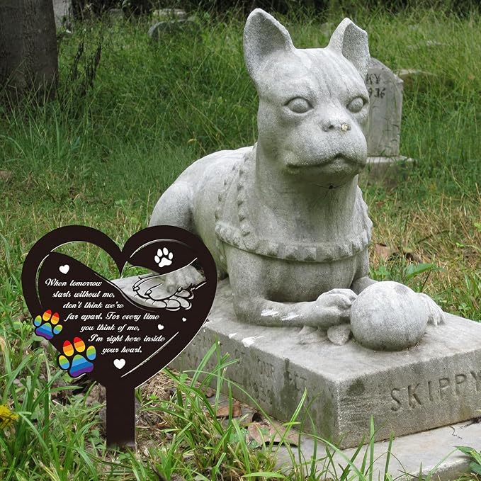 Grave Decorations for Cemetery Rainbow Bridge Dog Memorial Gifts Pet Grave Markers Dog Metal Garden Stake Headstones Decoration Graveyard Remembrance Graveside Sign for Outdoors