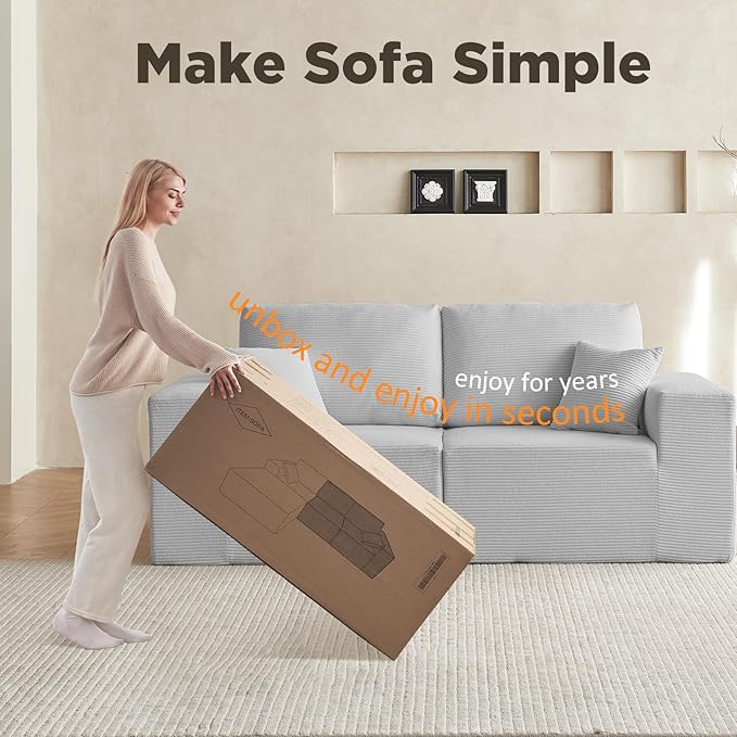 INGEROOM 79" Cloud Couch, Loveseat Sofa with Deep Seat, Modern Plush Corduroy Small Couch for Living Room Bedroom（Gray）