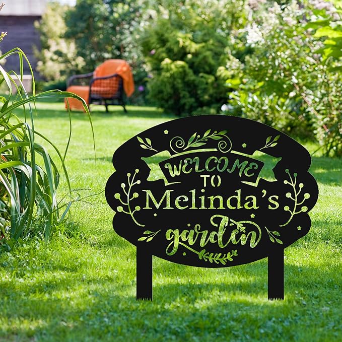 Personalized Metal Garden Sign with Stake, Custom Garden Decor for Outdoor, Custom Family Name Sign, Patio Decorations, Lawn Art, Farmhouse Decorative, Housewarming Gift (CstmDesign10)