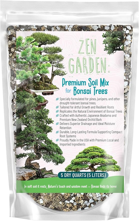 Zen Garden Bonsai Soil Mix – Fast-Draining & Organic for Junipers, Pines, and Drought-Tolerant Bonsai Trees – Handcrafted in The USA with Japanese Akadama & Pumice (1 Quart)