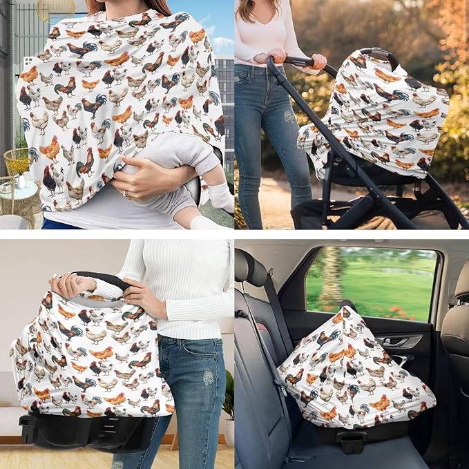 Chickens Carseat Canopy for Babies Colorful Breastfeeding Nursing Pillow Slipcovers Breathable Fits Snug On Infant 2PCS Baby Feeding Essentials