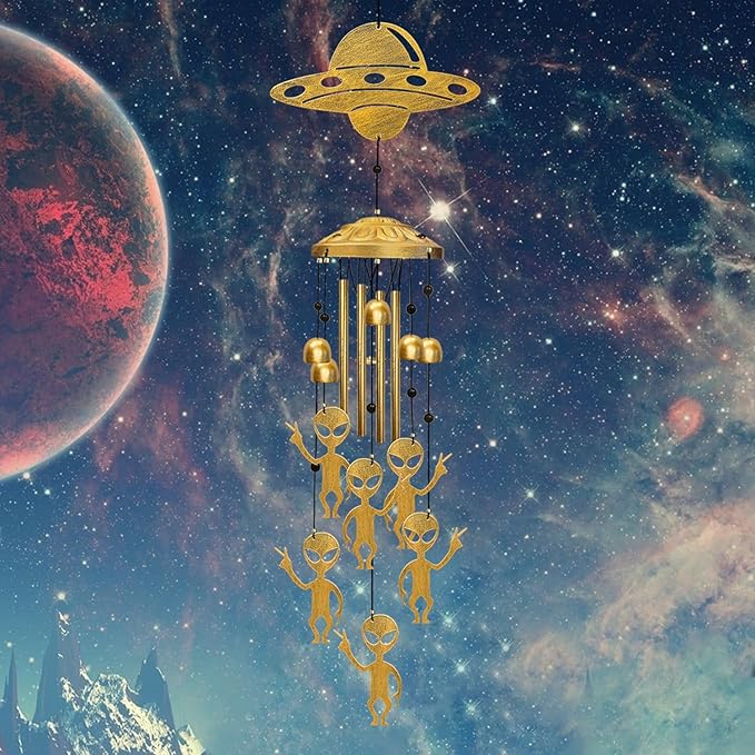 Alien Wind Chimes for Outside, Extraterrestrial UFO Windchimes Decor, Metal Saucerman Bell, UFOs & Aliens Wind Chime Yard Garden Decor Outdoor, Men/Women/Memorial/Housewarming/Birthday/Festival Gifts