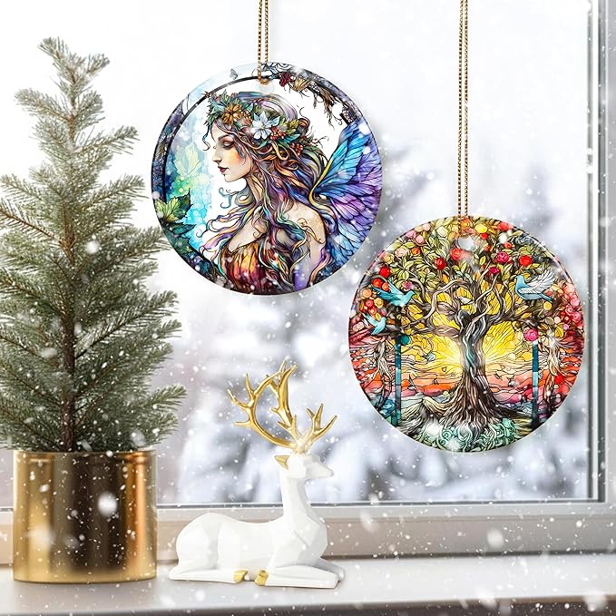 Colorful Ceramic Fairy Christmas Ornament, Fairy Ornaments for Christmas Tree, Holiday Decorations, Christmas Decor, Fairy Gifts, Fairy Lovers, Christmas Ornament Gift Ideas - Pattern B