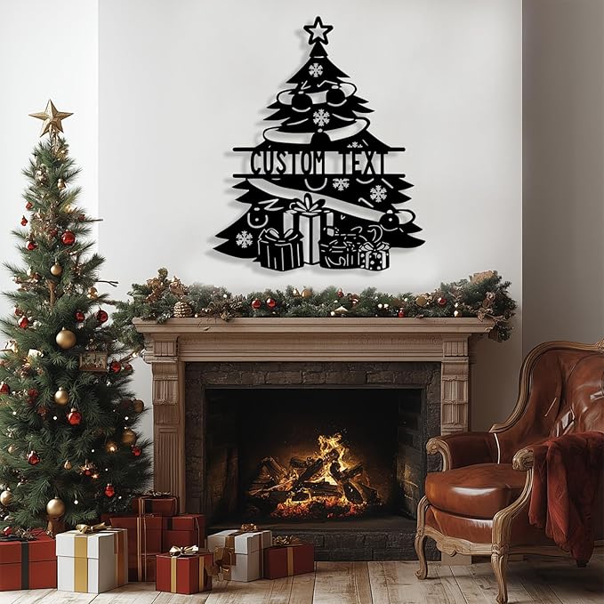 Personalized Christmas Tree Metal Sign, Custom Signs Outdoor Metal Wall Decor, Merry Christmas Tree Signs Wall Decoration for Home Living Room, Bedroom, Office, Garden, Porch