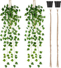 Folmywy 2 Pack Artificial Hanging Plants Vines with Pot Fake Greenery Potted Plant Realistic Ivy Vine Leaves Decoration for Wall Home Windowsill Shelf Living Room Indoor Outdoor Decor