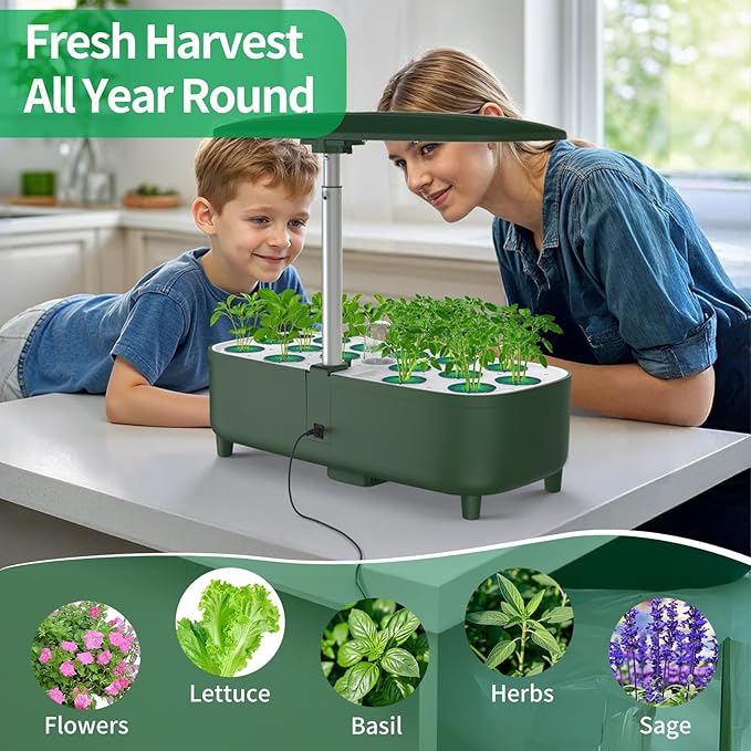 Hydroponics Growing System Kit Indoor: Aeroponics Herb Garden Kit 15 Pods, 3 Grow Modes, 24H Timer Hydroponic Gardening System, Quiet Smart Water Pump Hydroponic Planter For Home Kitchen Office