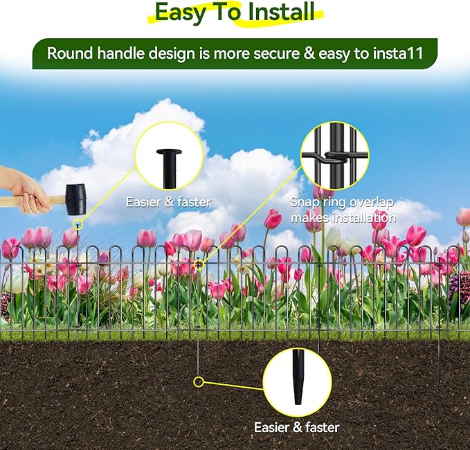 12 Panels Decorative Garden Fence, 17ft X 20in Rustproof Metal Animal Barrier Fence, No Dig Fence Garden Fence, Arched Flower Bed Edging Ornamental Wire Border Fencing for Outdoor Yard, Patio Deco