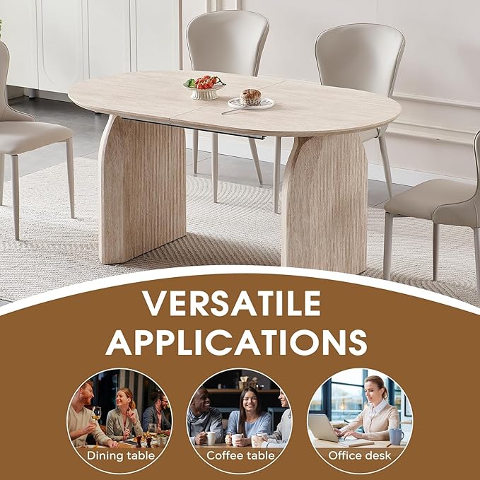 59"-90.5" Extendable Dining Table,Large Wood Dining Room Table with Slatted Pedestal Base,Rustic Oval Dining Table with Dual Pedestal Base(Easy to Assemble)