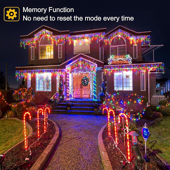 Colored Christmas Lights Outdoor, 33ft 400 LED Icicle Lights for Outside House with Connectable Clear Wire 8 Modes Timer, Plug in Waterproof for Home Holiday Eaves Yard Party Room Indoor Decoration