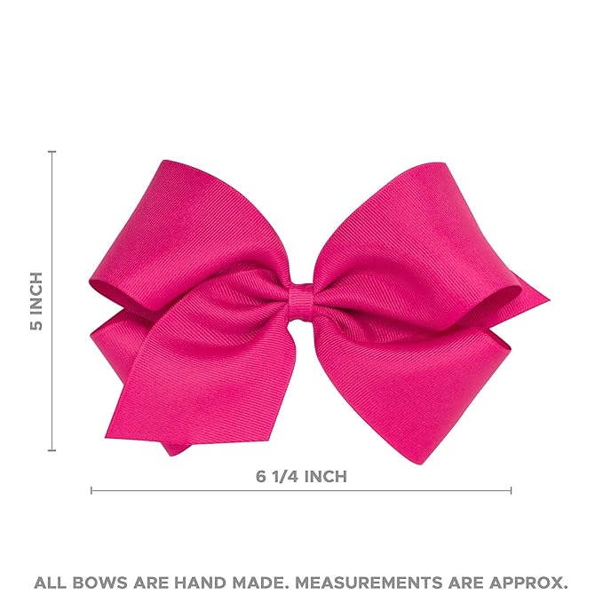 Wee Ones Girls' Classic Grosgrain Moonstitch Edge Hair Bow, No-Slip Hair Clip, Handmade, Hot Pink, King