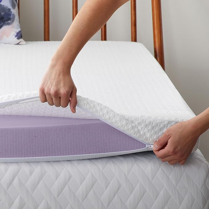 LUCID 3 Inch Lavender Infused Memory Foam Mattress Topper and LUCID Zippered Enclosure Mattress Topper Cover, California King