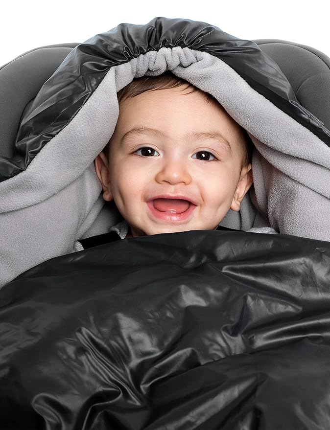 7AM Enfant Baby Car Seat - Nido Quilted Baby carier Cover, Hooded Soft Plush Lining, Stroller | (Black Quilted, Large 6-18M)
