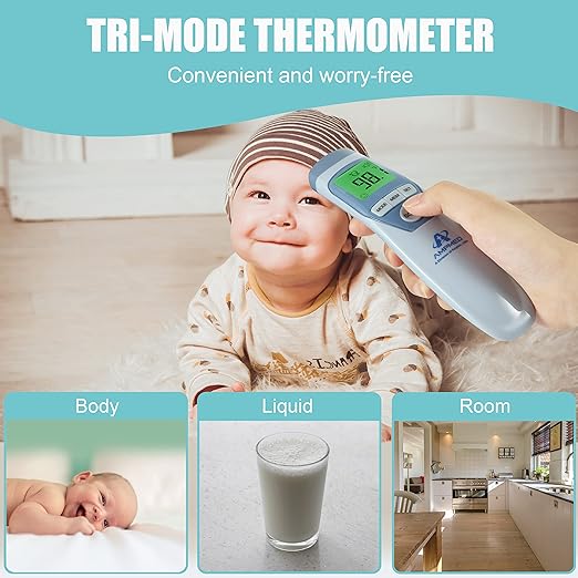 Amplim Medical Forehead Thermometer for Adults and Kids, Baby Thermometer No Touch Infrared with Fever Alarm, 1 Second Fast Reading, Memory Recall, Color LCD Display, Home Family Use