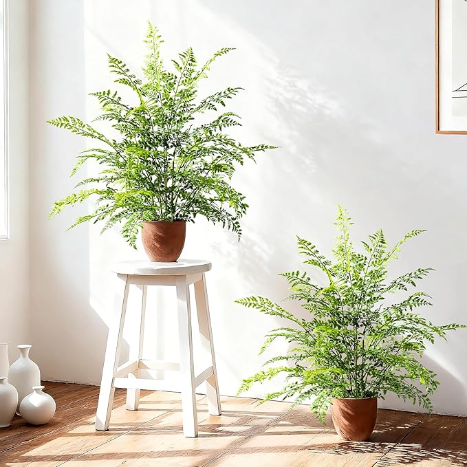 2 Pack Artificial Fern Plants in Pots Artificial Boston Ferns Potted Plants Faux Fern Bush Plant Shrubs Greenery for Outdoor Indoor Porch Patio Farmhouse Garden Living Room Office Table Decor (Type 5)