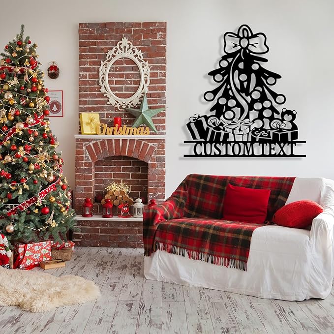 Personalized Christmas Tree Metal Sign, Custom Signs Outdoor Metal Wall Decor, Merry Christmas Tree Signs Wall Decoration for Home Living Room, Bedroom, Office, Garden, Porch