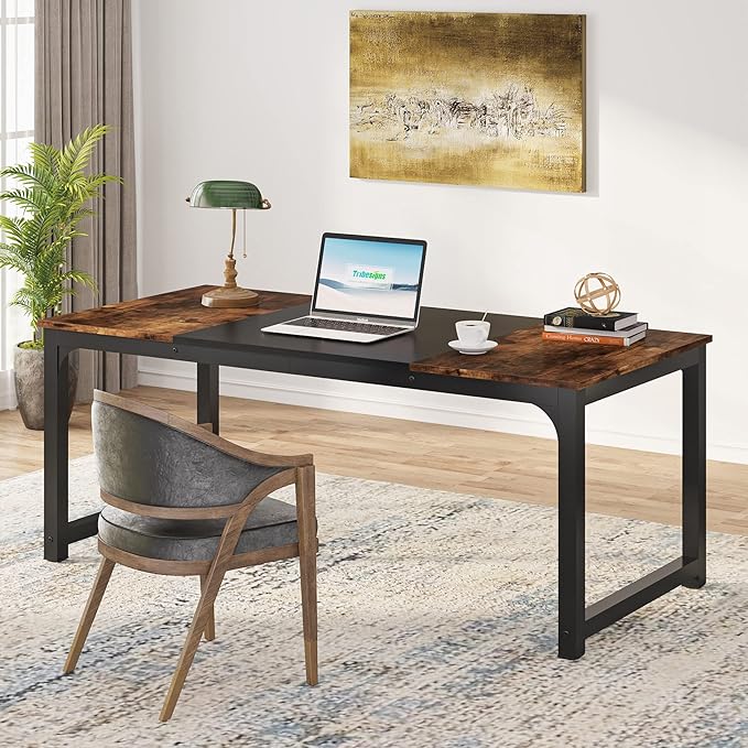 Tribesigns Modern Computer Desk, 63 x 31.5 inch Large Office Desk Computer Table Study Writing Desk Workstation for Home Office, Vintage Black Metal Frame