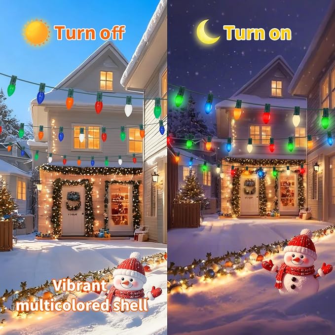 100FT C7 Multicolor Christmas Lights Outdoor, Vintage Christmas Lights String with 100+5 LED Colorful Bulbs, Hanging Christmas String Light for Home Patio Party Indoor Outdoor Christmas Decorations