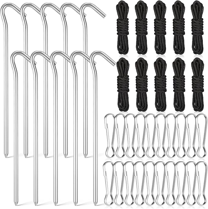 Inflatable Yard Stakes for Inflatables, Metal Tent Stakes Heavy Duty and 5 Feet Tethers with Hooks for Holiday Inflatable Decorations Camping Xmas Decoration(40 Pcs)