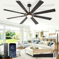 Large Ceiling Fans with Lights: Modern 72 Inch 8 Blade Outdoor Ceiling Fan with Remote APP Control - Dimmable Black Big Fan Light Indoor Reversible 6 Speed Quiet DC Motor