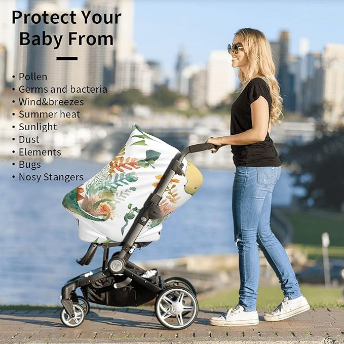 Personalized Dinosaur Baby Car Seat Cover with Name,Multi-Use Canopy for Nursing, Strollers,Shopping Carts,Customized Breastfeeding Cover, Full Privacy,Infant Stroller Cover