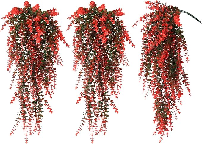 RECUTMS Artificial Monkey Hanging Plant Fake Artificial Eucalyptus Leaf Plants Faux UV Resistant Artificial Plants for Indoor Wall Room Decoration Home Backgarden Yard Porch Outdoor Decor(Orange)