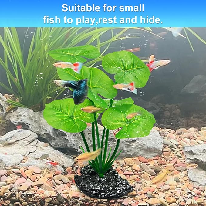 Artificial Fish Tank Decorations Plants, Aquarium Decor Plant Plastic Realistic Silk Plants for Fish Tank Betta Leaf Pad Hammock for Small Tank, Goldfish 1PCS