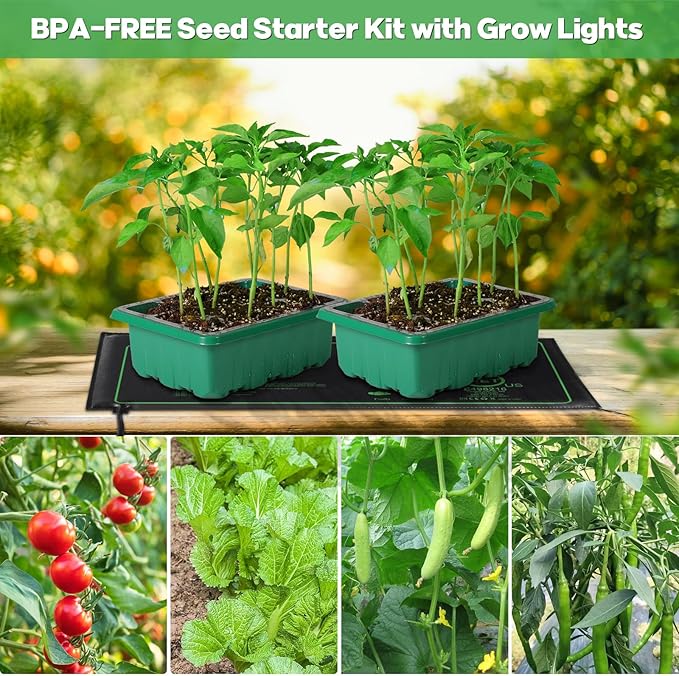 Seed Starter Trays with Grow Lights and Heat Mat, 72 Cells Seed Starter Kit with Lights, 3 Lighting Mode, 4 Timing Set, Germination Kit for Seed Starting Trays with High Humidity Control Domes