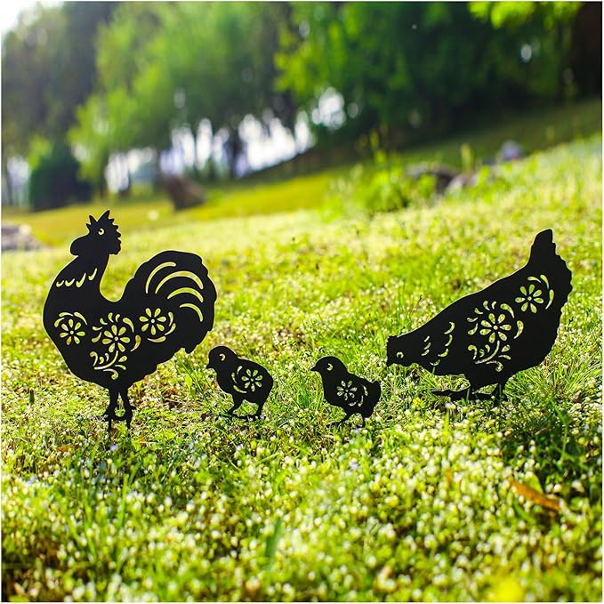 Chicken Metal Garden Stakes Decorative,Chicken Gifts for Women/Men/Chicken Lovers Gifts,Black Chicken Silhouette Statues Garden Decor for Outside,Outdoor Decor,Yard Art,Patio,Lawn Ornaments
