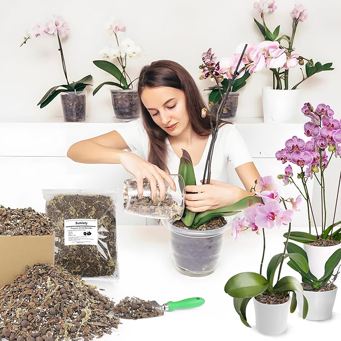 Orchid Bark Potting Mix - 18QT Fast-Draining Soil with Pine Bark, Perlite, Moss & Leca Clay, Breathable Mix for Healthy Roots,Ideal for Repotting & Indoor Orchid Plants
