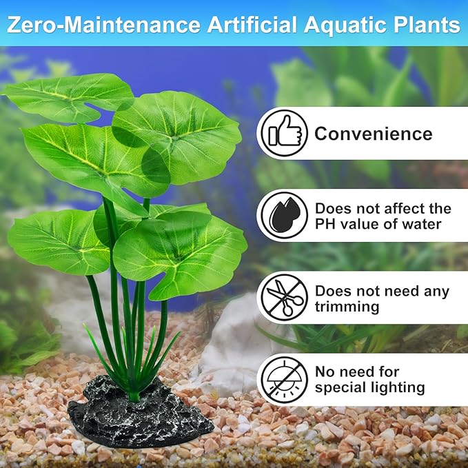 Artificial Fish Tank Decorations Plants, Aquarium Decor Plant Plastic Realistic Silk Plants for Fish Tank Betta Leaf Pad Hammock for Small Tank, Goldfish, Reptiles