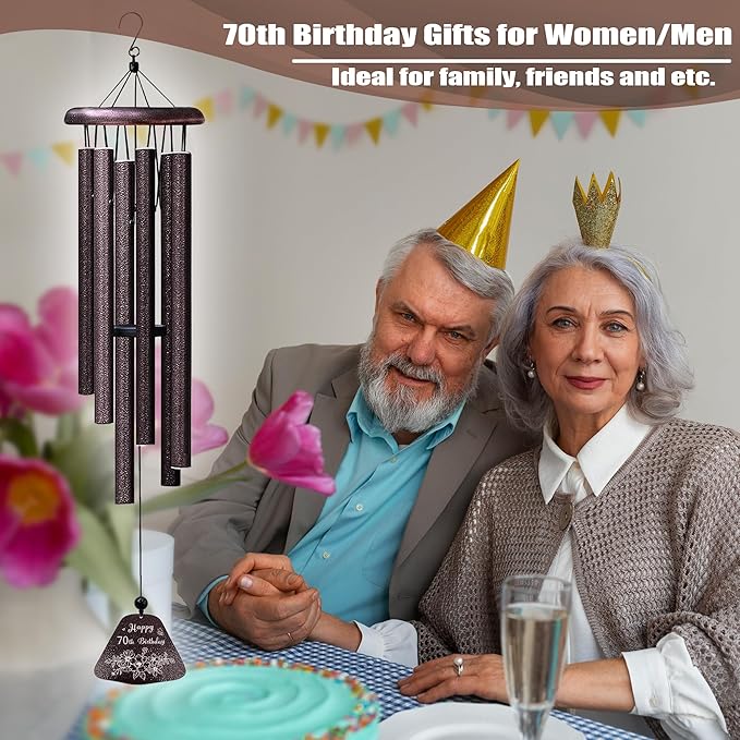 70th Birthday Gifts for Women/Men, 70th Birthday Decorations 32” Wind Chimes Outside, 70 Year Old/1955 Bday Gifts for Men/Women