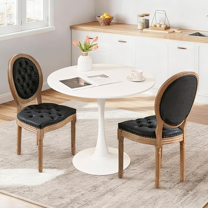SoarFlash Kitchen Table and Chairs for 2, 31.5" Dining Table Set for 2 with French Dining Chairs, 3 Piece Round Kitchen Table Set, Dining Room Table Set for Small Space, Apartment