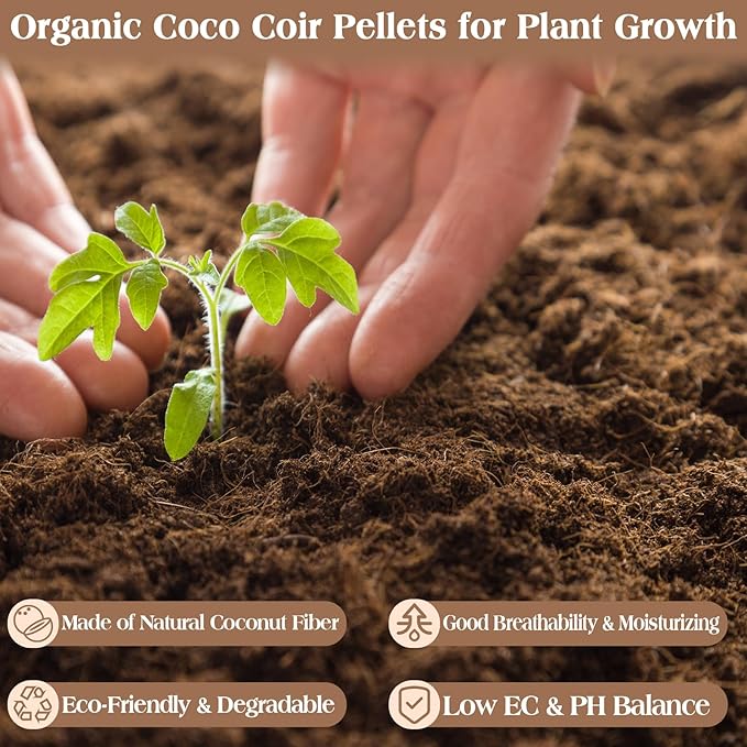 ZeeDix 200pcs(40mm) Coco Coir Pellets Potting Soil Indoor Plants, Compressed Coconut Coir Soil Pellets Seed Starting Pellets Soil Discs for Planting Flowers Bonsai Herbs Plants and Vegetables