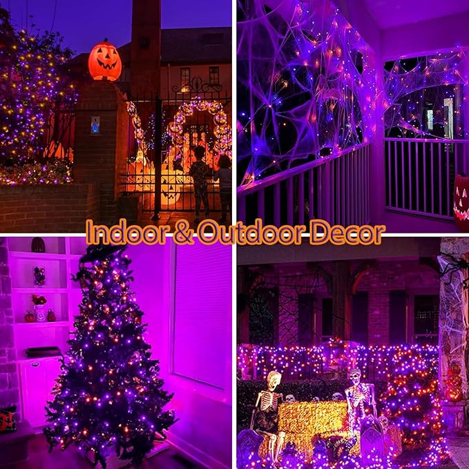 FairyGlim Halloween String Lights Plug in,33FT 100 LED String Lights with 8 Modes & Timer, Halloween Decorations for Party Carnival Supplies, Outdoor Indoor Yard Garden Decor, Purple & Orange