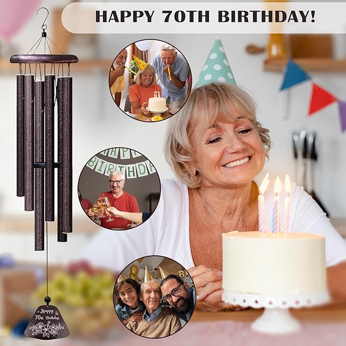 70th Birthday Gifts for Women/Men, 70th Birthday Decorations 32” Wind Chimes Outside, 70 Year Old/1955 Bday Gifts for Men/Women